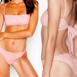 New! Skin by Same Pink Polka Dot Bandeau Bikini Top 21620